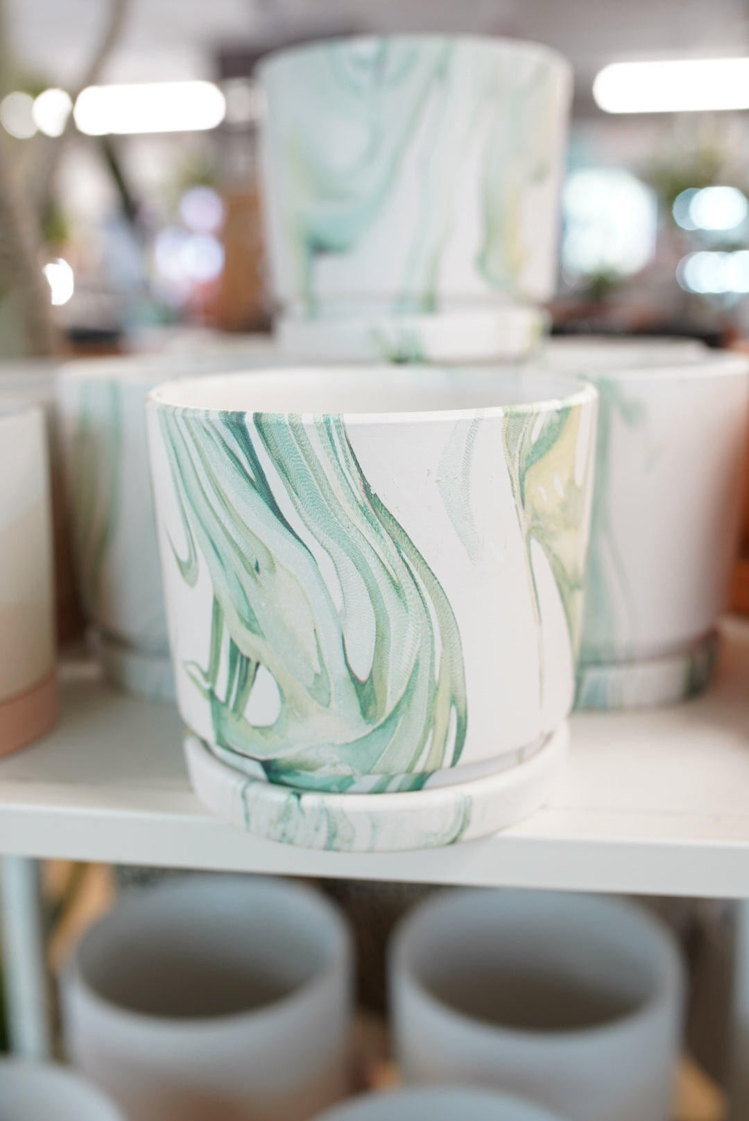Green Faux Marble Planter