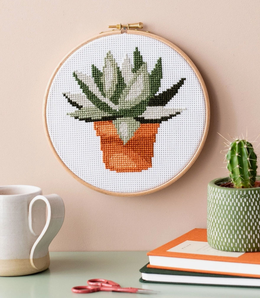 Cross Stitch Kit - Terracotta Succulent Pot