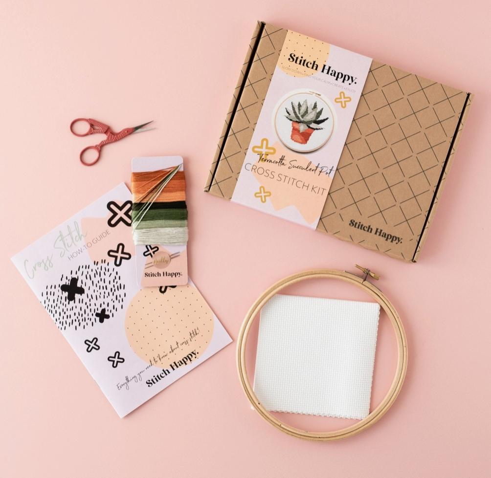 Cross Stitch Kit - Terracotta Succulent Pot