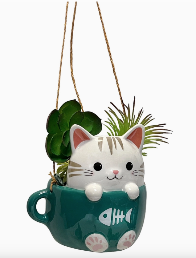 Hanging Cat In Cup Planter
