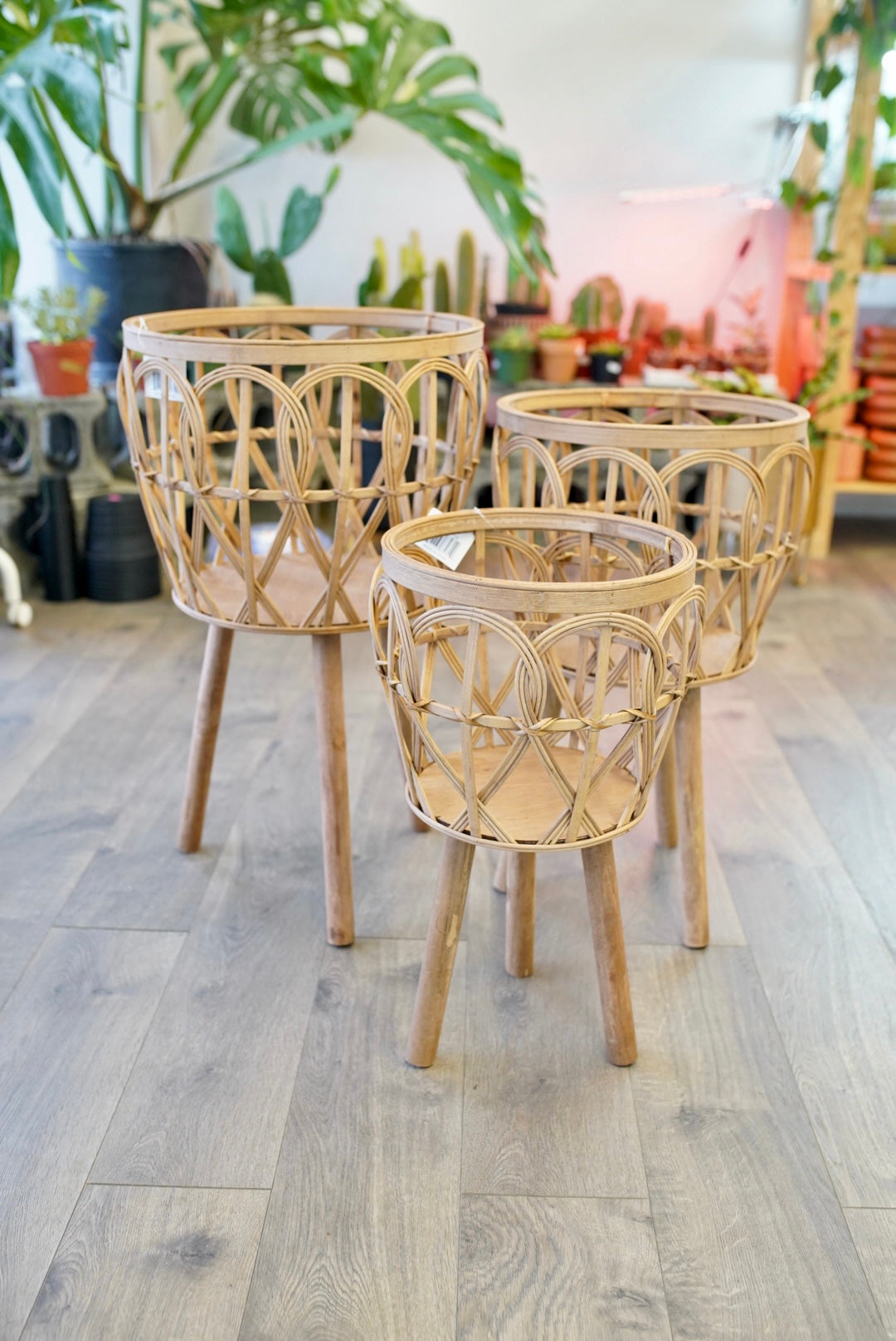 Open Weave Bamboo Plant Stands