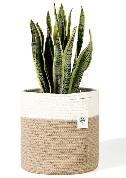 Plant Pot Basket Cover For Flowers and Plants - Jute & White