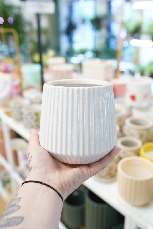 White Ribbed Planter