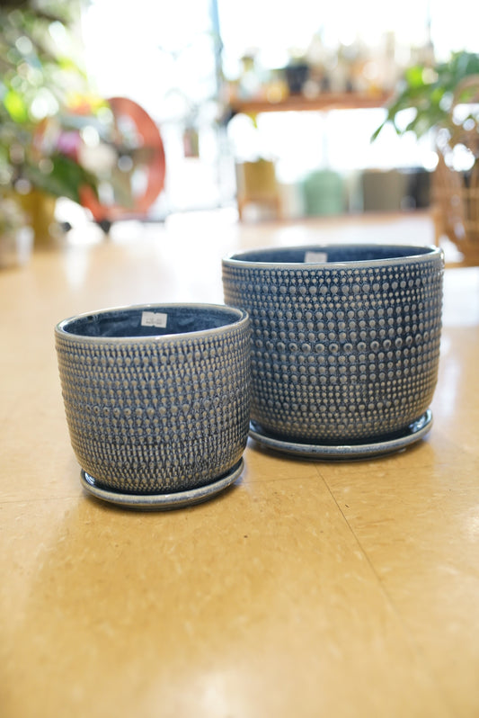 Blue Textured Planter with Saucer