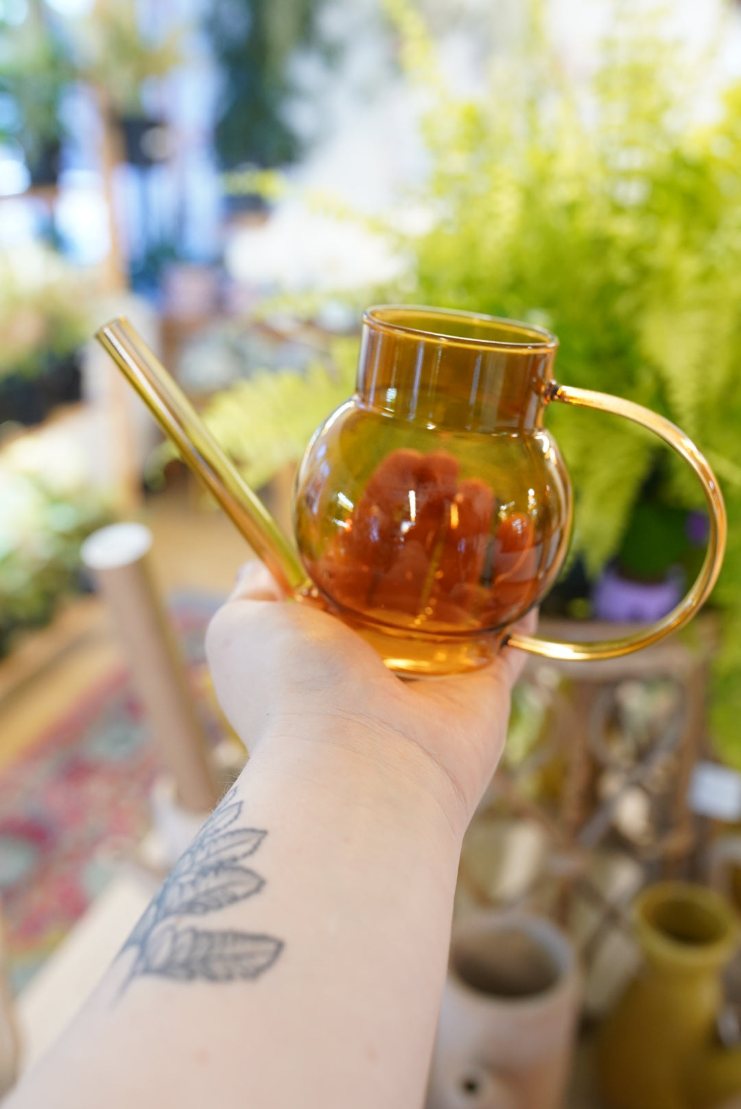 Mini Amber Glass Watering Can