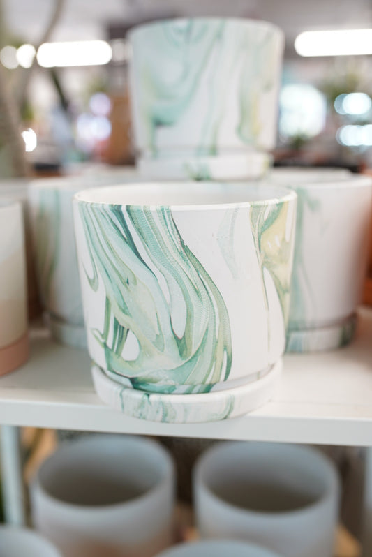 Green Faux Marble Planter