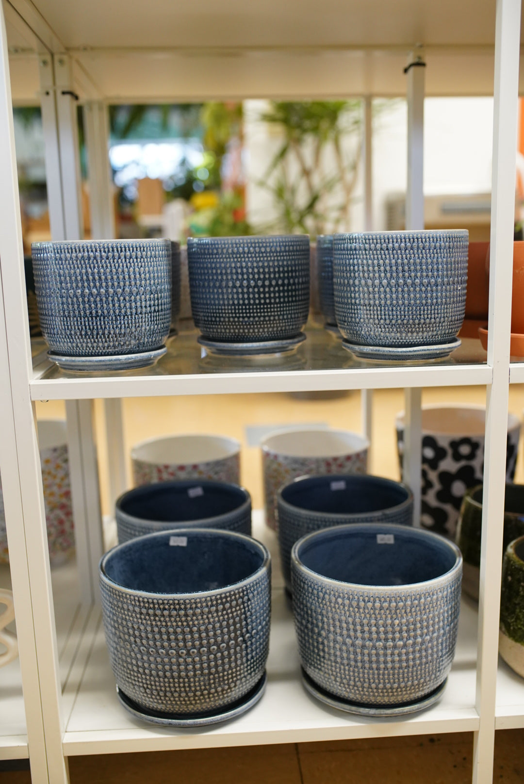 Blue Textured Planter with Saucer