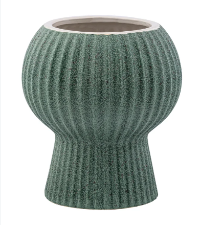 Green Round Ribbed Pedestal Planter