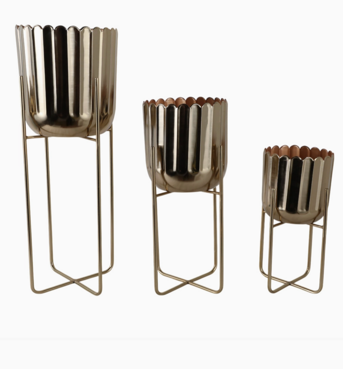 Scalloped Gold Metal Planters w/Stand