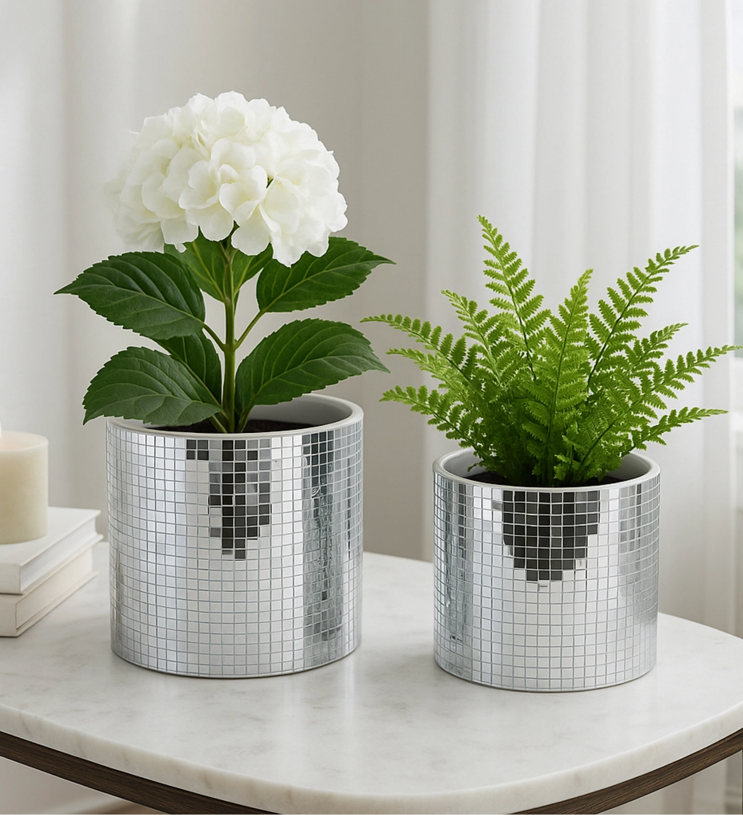 Silver Ceramic Disco Mirror Planter